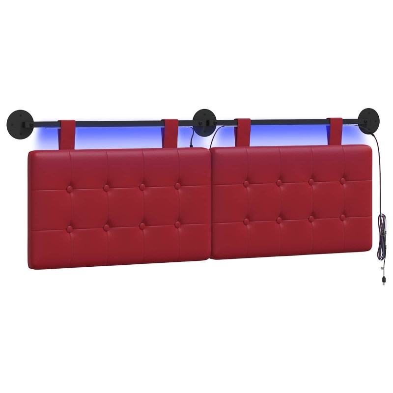 vidaXL Cabecero colgante Con luz LED Rojo vino Cuero sintético