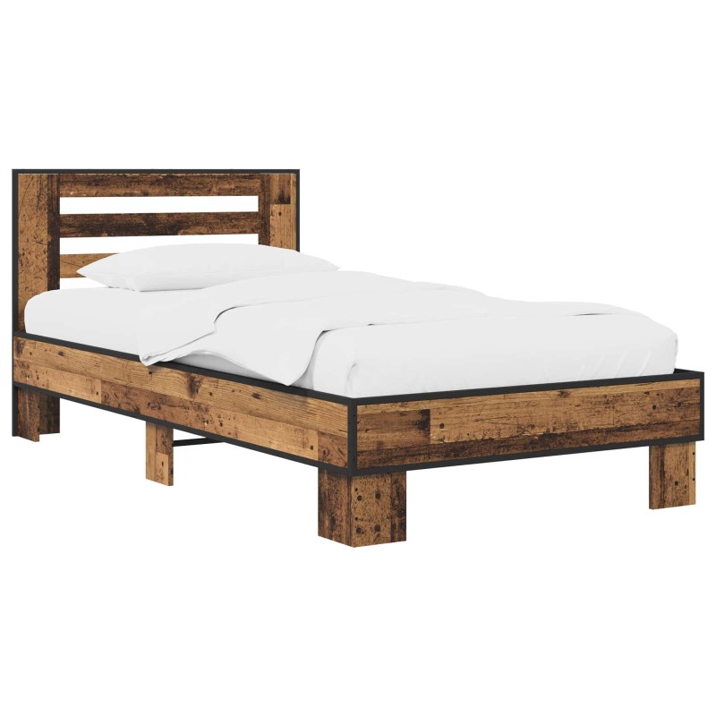 vidaXL Estructura de cama con cabecero Madera envejecida 80 x 200 cm